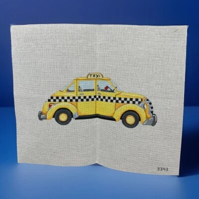 Handpainted Needlepoint Canvas Taxi Yellow Cab New York City NYC Big Apple VTG - Image 1 of 4