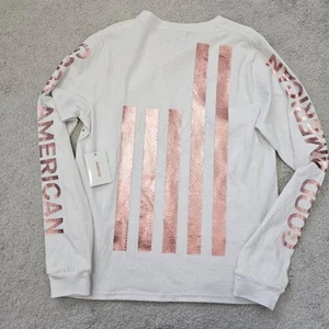 NWT Good American | Rose Gold Graphic Logo Long Sleeve Top Shirt Womens Medium 2 - Picture 1 of 6