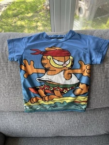 Rare Garfield Shirt Kids Size 6 Cartoon Tee 2 Sided Surf Mesh T-Shirt No Tag - Picture 1 of 11