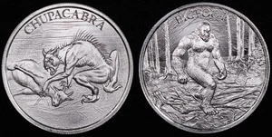 2023 Intaglio Mint Cryptozoology Series 2 oz .999 Fine Silver Art Round 2pz Set - Foto 1 di 2