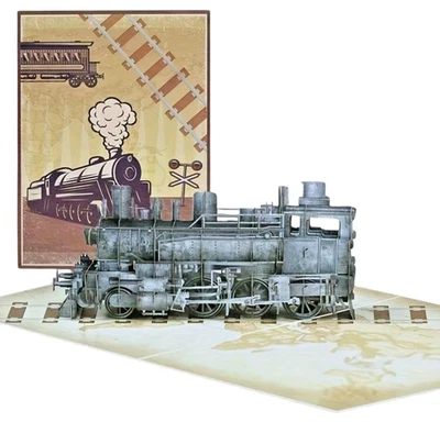 3D Pop Up Card Vintage Steam Train Birthday Anniversary Retirement Holday Father - Image 1 of 4