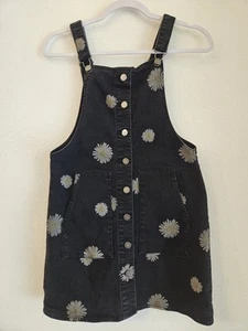 Black Overall Jean Dress With Daisys Girls Sz Juniors XS - Picture 1 of 8