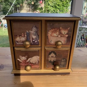 Cats Design Table Top Four Drawers Small Unit 9.5” Tall - Picture 1 of 14