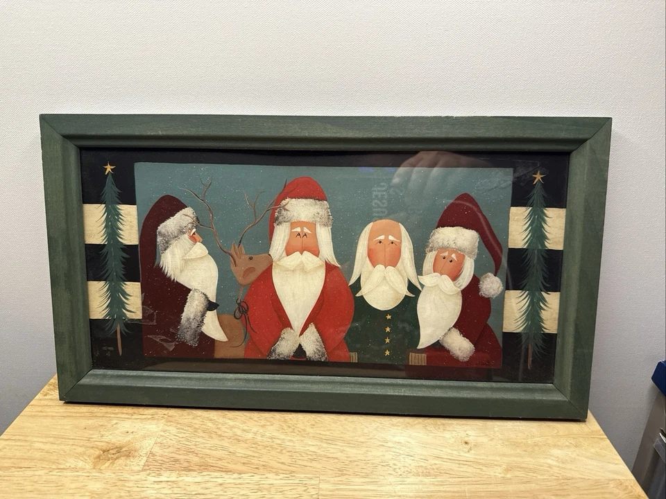 Cuadro de arte popular enmarcado de renos de Papá Noel Fiddlestix 17 X 9 vacaciones de Navidad Foto 1 de 4