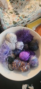 SCRAP YARN BALLS OF NOVELTY YARN 12 oz+ Acrylic Novelty Purples. A11 - Picture 1 of 3