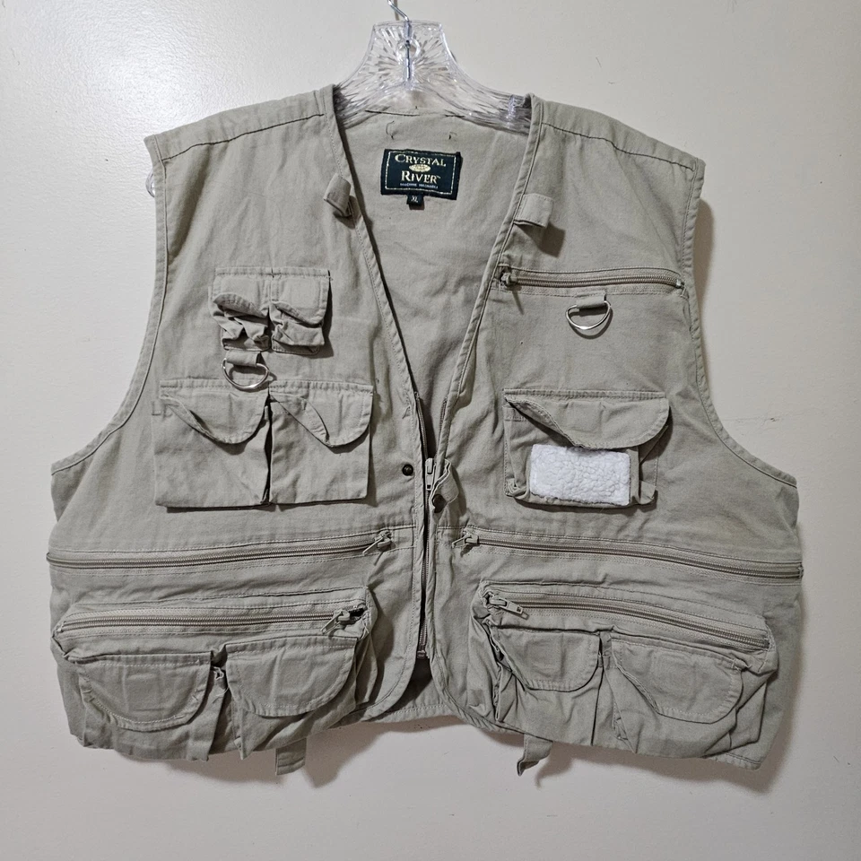 Crystal River Fishing Camping Vest Zip Up Adult w/Pockets Khaki Cotton Size XL - Image 1 of 4