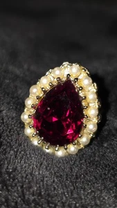 Anillo de cóctel ajustable para mujer con lágrima roja y piedras de perlas talla 8 - Imagen 1 de 8