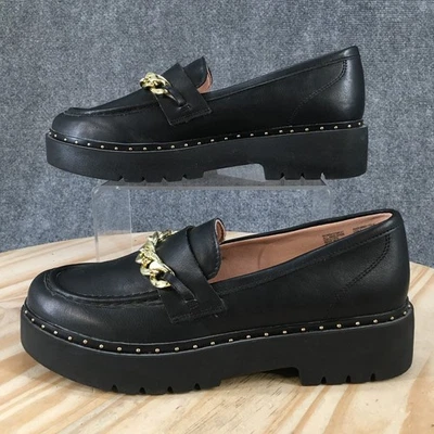 Zapatos Wonder Nation Jóvenes 6 Niñas Mocasín de Plataforma Sin Cordones Negro Imitación Cuero Foto 1 de 4