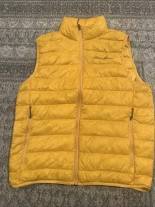 Eddie Bauer Daunenweste gelb wattiert EB650 Herren Größe Medium durchgehender Reißverschluss leicht - Bild 1 von 5