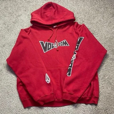 Vintage Volcom Hoodie Mens Small Red Full Zip Spell Out Graphic Skate Surf - Image 1 of 4