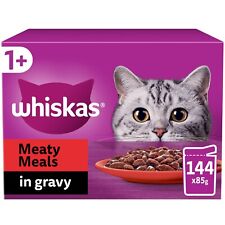 144 x 85g Whiskas 1+ Meaty Meals Mixed Adult Wet Cat Food Pouches in Gravy
