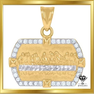 Adults 10kt Two-Tone Gold Cubic-Zirconia Last Supper Religious Charm 4g Pendant - Picture 1 of 3
