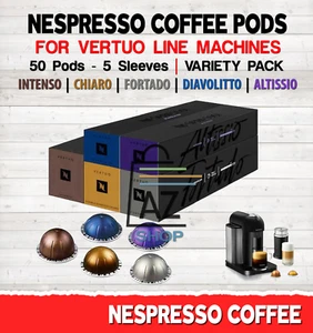 Nespresso Coffee VARIETY PACK 5 Sleeves 50 Capsules Pod Vertuo Line Brewer FRESH - Picture 1 of 2