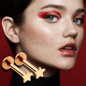 2x Rose Gold Labret Cartilage Lip Nose Ear Bone Stud Ring 3MM Fashion Piercing