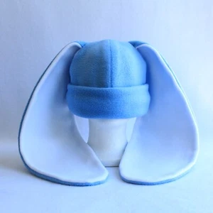 Long ear BUNNY rabbit HAT beanie BABY BLUE & WHITE cosplay EASTER basket - Picture 1 of 3