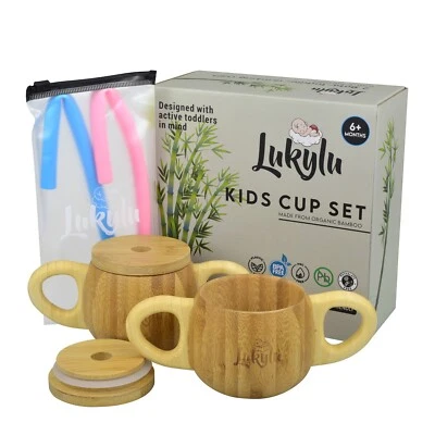  Par de copos de bambu para bebês com canudos - Imagem 1 de 4