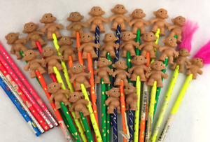 Pencil Toppers Trolls Doll Bright Colors Gold Gilt Designs Novelty VTG Lot of 33