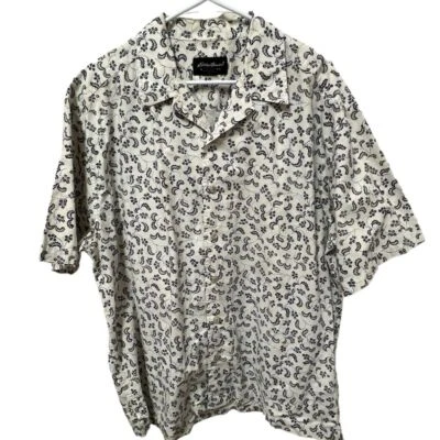 Camisa masculina manga curta EDDIE BAUER estampa paisley marfim e preta, tamanho G - Imagem 1 de 4