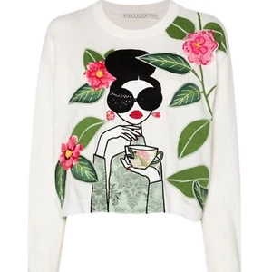 Alice + Olivia Gleeson Floral Sweater Size Medium - Picture 1 of 7