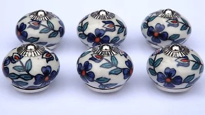 Vintage Ceramic Glass Knobs Drawer Door Pulls Artisan Shabby Chic x 6 - FREE P&P - Image 1 of 2