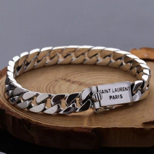 Brazalete de cadena de eslabones cubanos Miami para hombre brazalete sólido 6-8"" cobre plateado - Imagen 1 de 5