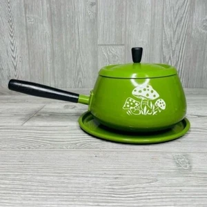 Vintage 70s Fondue Pot Avocado Green white Japan cooking pot retro mushroom - Picture 1 of 14