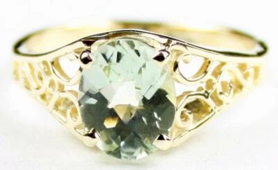 10K or 14K Gold Ladies Filigree Ring, Green Amethyst (Prasiolite), R005 - Image 1 of 4