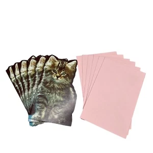vintage 6 blank greeting note cards kitten die cut 5.5” front back with envelope - Picture 1 of 8