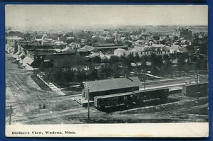 Wadena Minnesota Birdseye View Railroad Depot Train Street 1914 B&W Postcard - Picture 1 of 2
