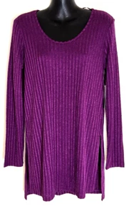 NEW Womens SMALL Kensie Ribbed Long Sleeve Tunic Top Purple with Side Slits - Picture 1 of 6