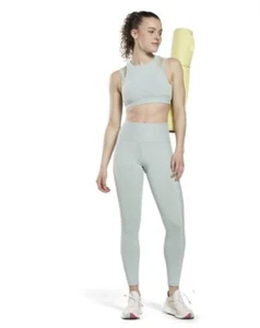 Reebok Womens Sports Fitness Ribbed Gym Speedwick Leggings Seaside Grey (mint) - Picture 1 of 9