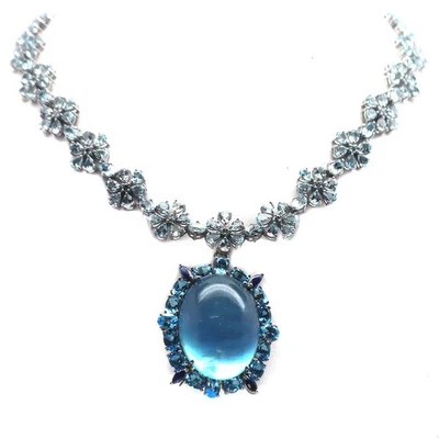 Prata 925 27 x 36 mm. Pingente/colar azul água-marinha, topázio e safira - Imagem 1 de 4