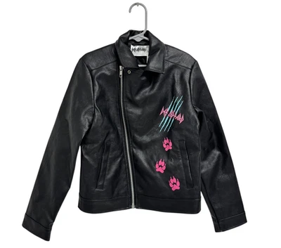 Def Leppard Girls Faux Leather Motorcycle Zipped Jacket black size 7/8 - Image 1 of 4