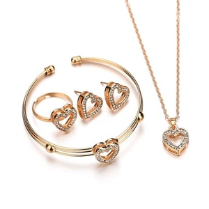 Halskette Armband & Ohrringe Damen Mädchen Schmuckset Kinder XMAS Goldring Geschenk - Bild 1 von 12