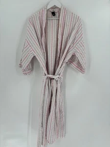 Bill Blass Vintage Robe Womens White Pink Striped Belted Short Sleeves Cotton - Picture 1 of 14