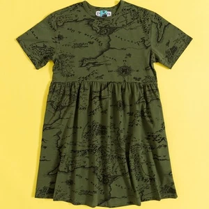 Official The Lord Of The Rings Map Khaki Smock Dress : S,L - Picture 1 of 4