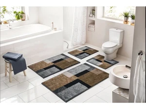 Badteppich Cube taupe grau-braun rutschfest waschbar 3 Größen Badvorleger - Bild 1 von 5