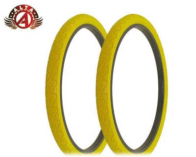 2 ALTA BICYCLE CRUISER DURABLE TIRES 26 x 1.95 YELLOW CITY CAVALIER SLICK TREAD. - Image 1 of 2