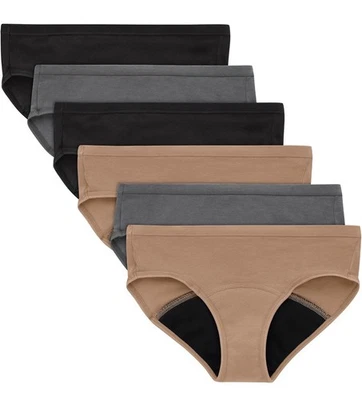 Hanes Girls' Period Underwear 6-pack Hipster Black, Tan & Grey Size 14❗️No Tags - Image 1 of 4