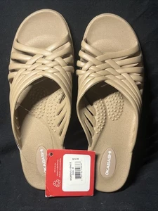 New Womens Cross Strap Okabashi Sandals Shoes Size M 6.5-7.5 Toffee New - Picture 1 of 5