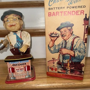 GIOCATTOLO VINTAGE CHARLEY WEAVER BARTENDER a batteria con scatola, FUNZIONANTE!!! - Foto 1 di 13