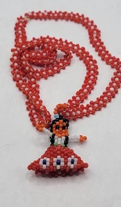 Collana con ciondolo perle semi ragazza indiana nativi americani vintage rosso bianco blu - Foto 1 di 8