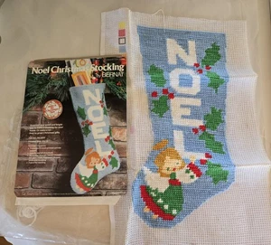 1977 Bernat Needlepoint Christmas Stocking Noel Ready for Finishing 9x 18 - Picture 1 of 13