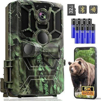 Wildlife Camera with Cell Phone Transmission App 5K Video 60MP Full HD WiFi Bluetooth - Image 1 of 4