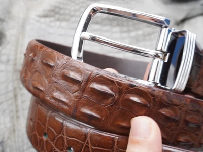 US Stock - Brown Genuine Crocodile Hornback Leather Skin Men's Belt W 1.3" #N20 - Image 1 of 4