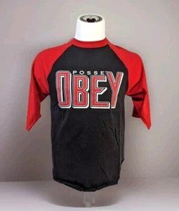 Obey Shirt Mens Medium Raglan Red 3/4 Sleeve Posse Graphic Tee T-shirt Baseball  - Picture 1 of 6