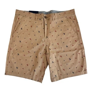 Jachs New York Bleecker Short Brown Palm Tree Print Men Size 33 Flat Front Chino - Picture 1 of 11