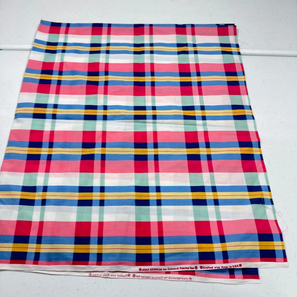 concord fabric blue red plaid tartan joan kessler cotton 38x45 1.23 yards usa - Image 1 of 4