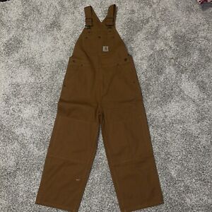 Carhartt Youth Boys Size 10 Brown Canvas Bib Overalls Double Knee Workwear