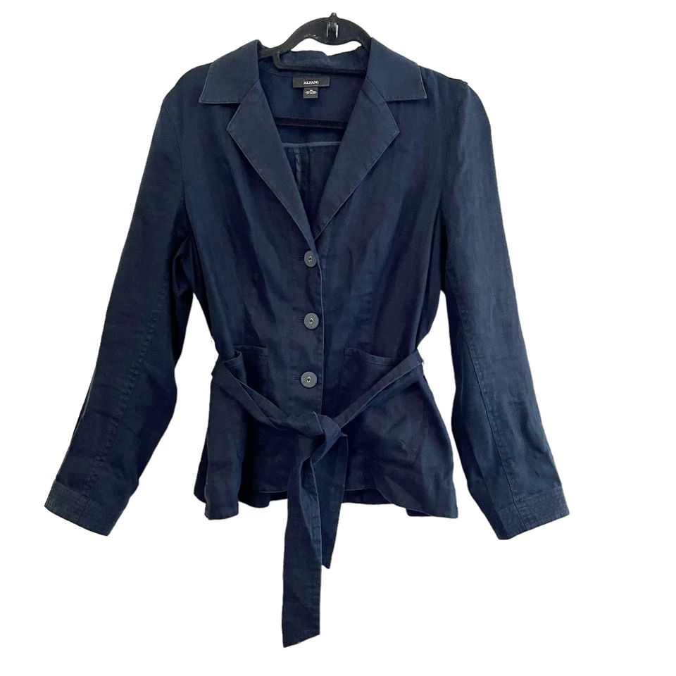 Blazer Alfani Negro Lino Talla 10 Botón Frontal Cinturón Ligero Sin Forro Bolsillos Foto 1 de 4